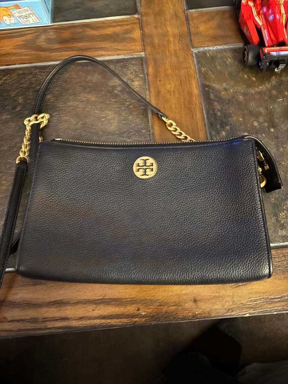 Tory Burch Black Pebbled Leather Robinson Clutch Crossbody Purse